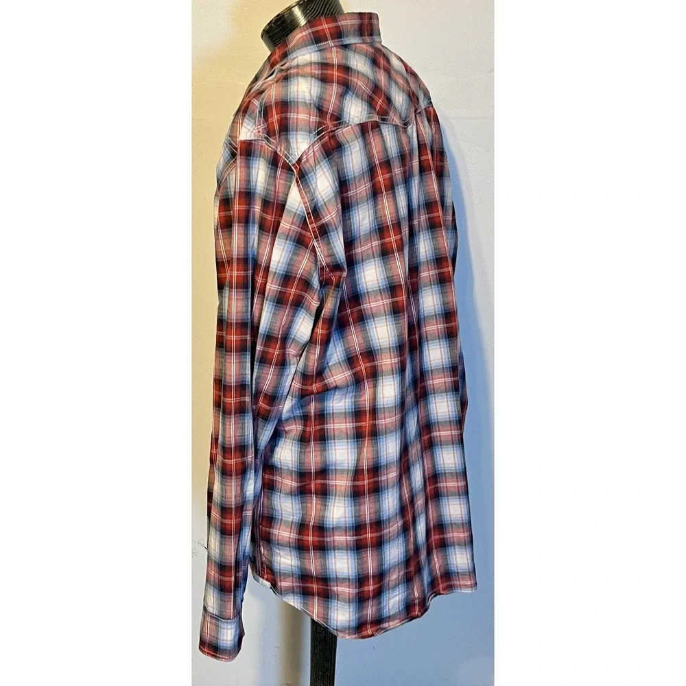 American‎ Eagle Outfitters Shirt Mens 2XL Red Plaid Western Pearl Snap Sleeve